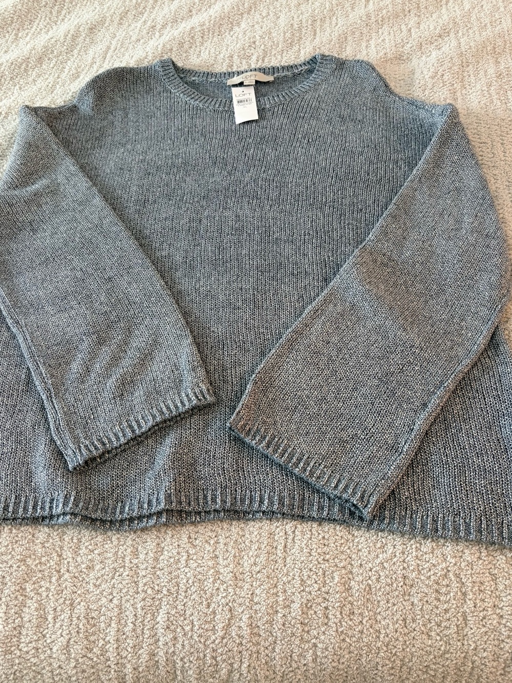 NWT Loft 100% Cotton Marled Blue Gray Crewneck Sweater Size XL